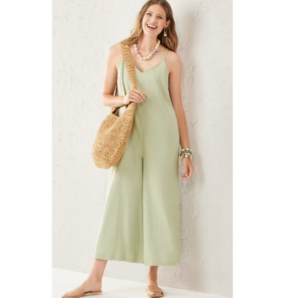 Charlie Paige Linen Spaghetti Strap Cropped Jumpsuit